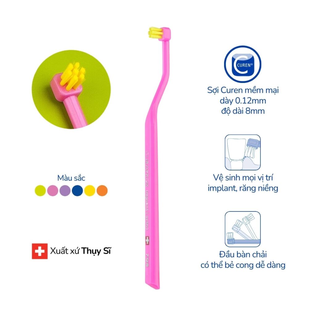 Bàn chải Implant/Răng niềng Curaprox CS 708 Implant Ortho hồng
