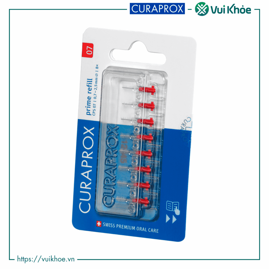 Bộ 8 đầu thay cho bàn chải kẽ răng CURAPROX CPS 07 Prime đỏ