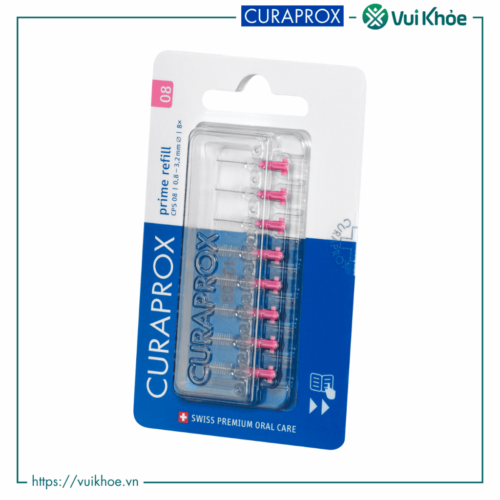 Bộ 8 đầu thay cho bàn chải kẽ răng CURAPROX CPS 08 Prime hồng