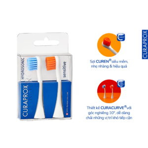 Bộ 2 đầu bàn chải điện Curaprox Hydrosonic Sensitive màu xanh dương cam