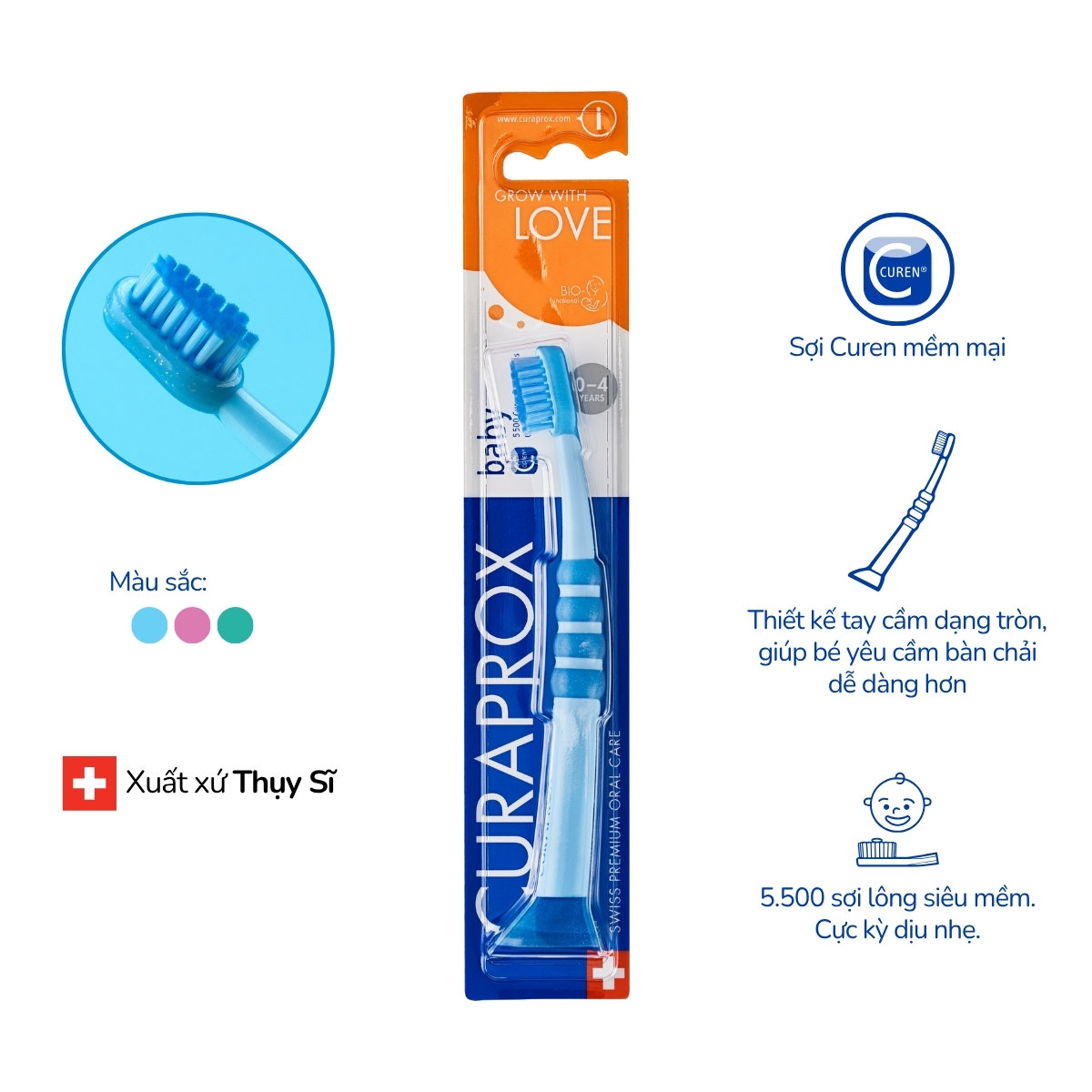 Curaprox Baby - B&agrave;n chải đ&aacute;nh răng cho b&eacute; từ 0 đến 4 tuổi