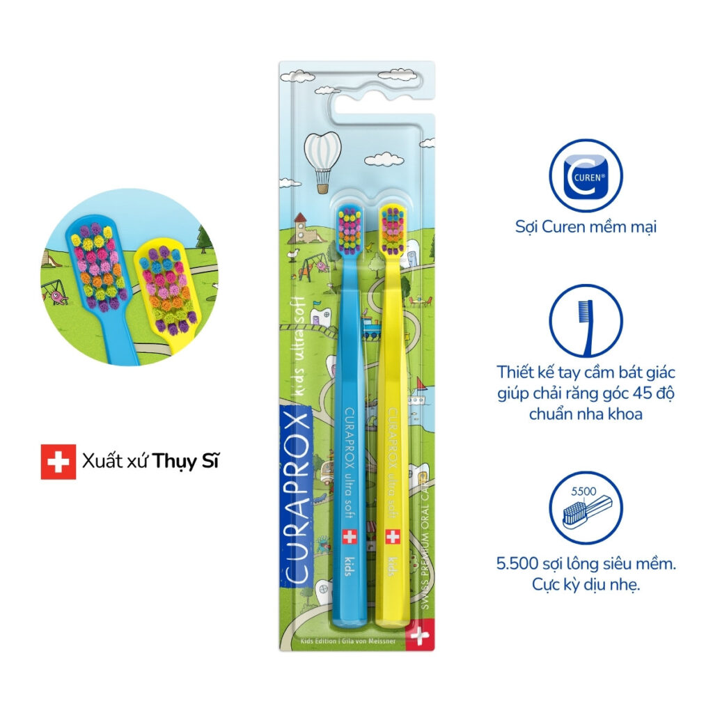 Curaprox CS Kids bản đặc biệt 2025 – Bộ 2 bàn chải cho bé 4-12 tuổi