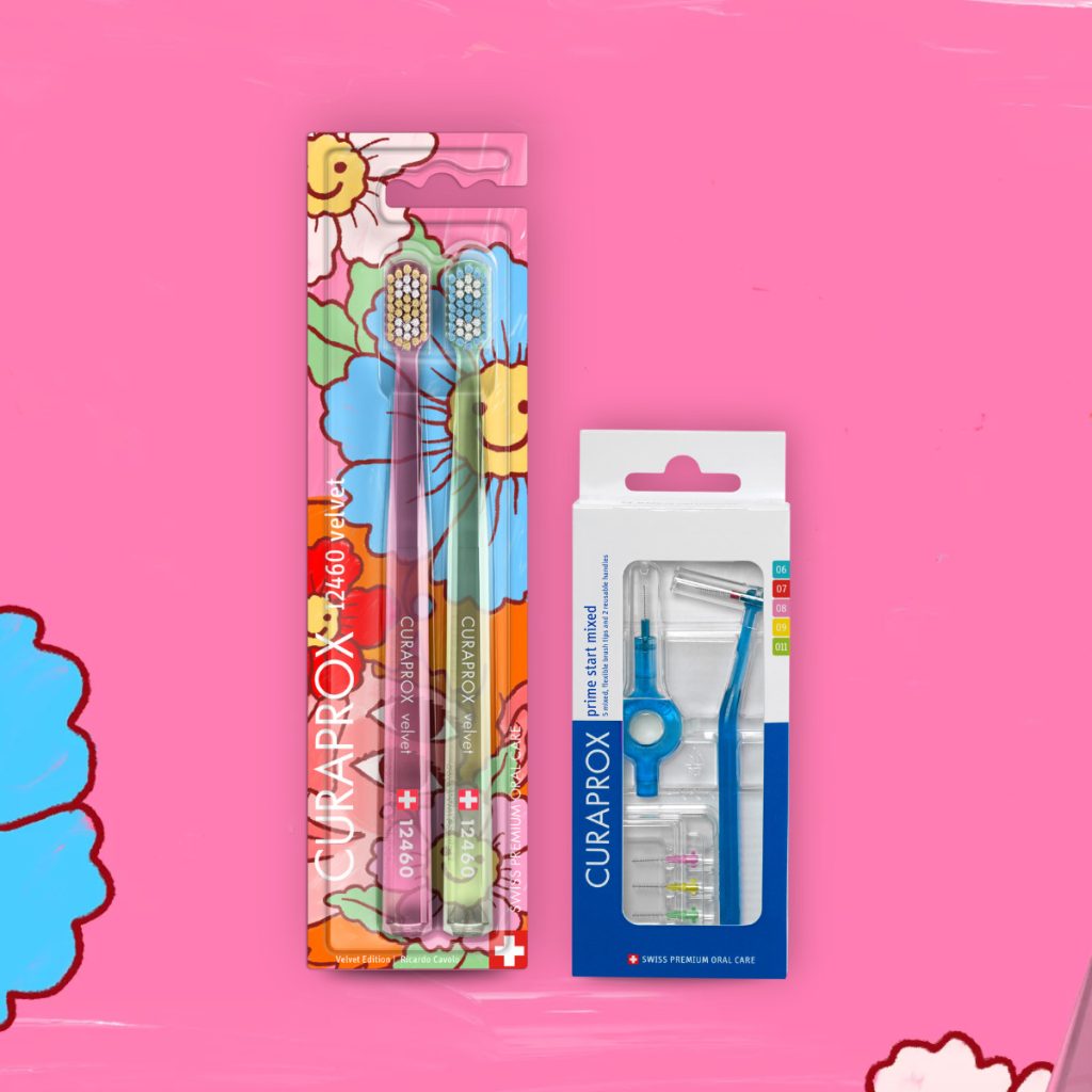 Curaprox Combo | Bộ 2 bàn chải CS 12460 Velvet & bàn chải kẽ răng CPS Prime Mixed