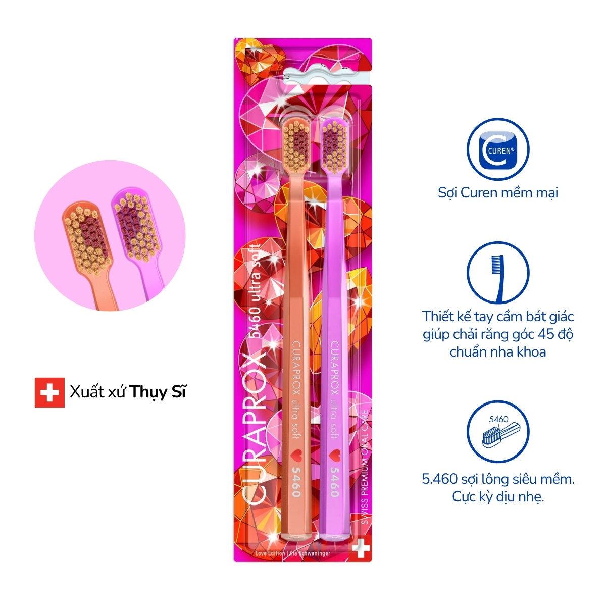 Bộ 2 b&agrave;n chải Curaprox CS 5460 Ultra Soft LOVE 2026 Phi&ecirc;n bản đặc biệt
