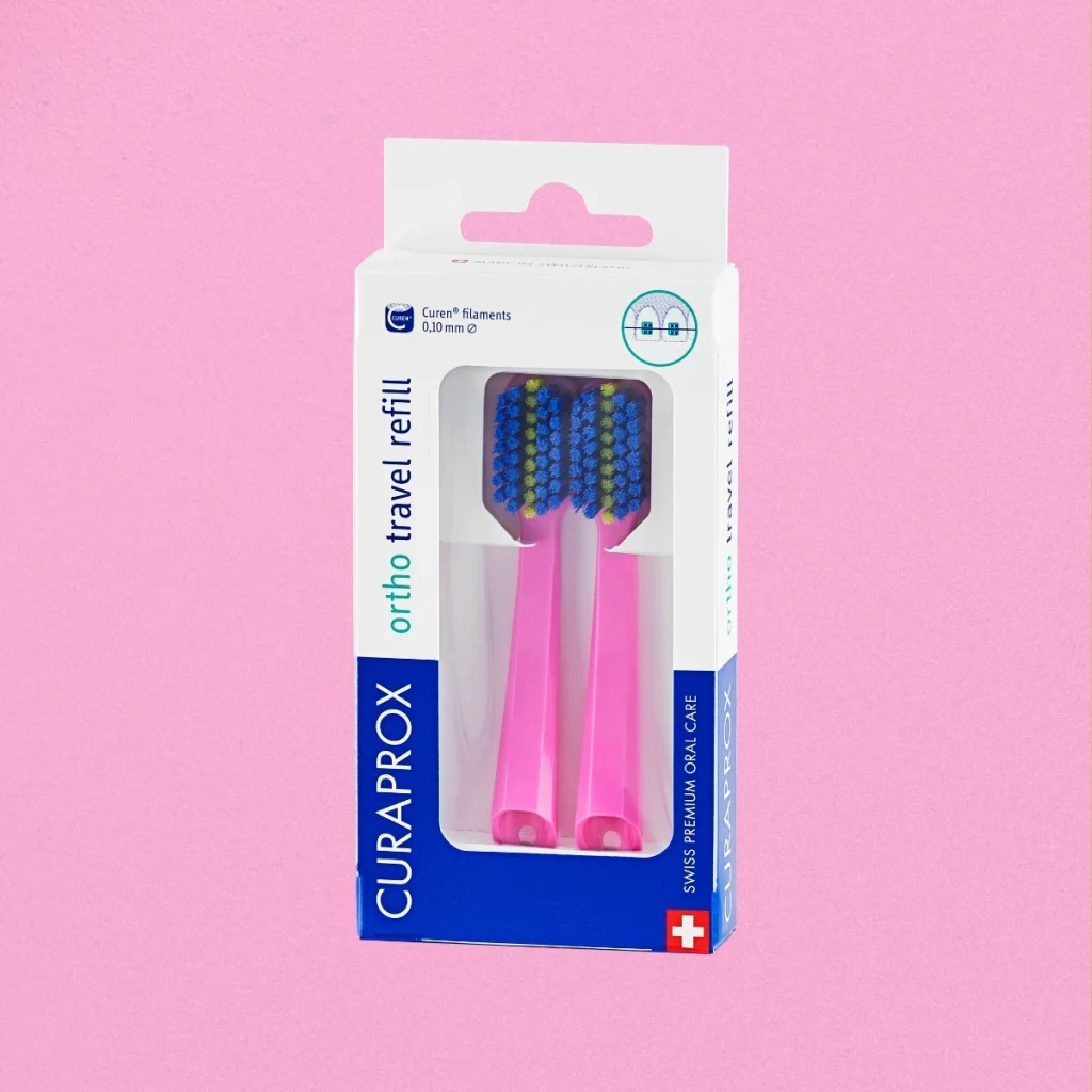 Bộ 2 đầu thay thế bàn chải Curaprox CS 5460 Ortho bộ du lịch hồng nhạt